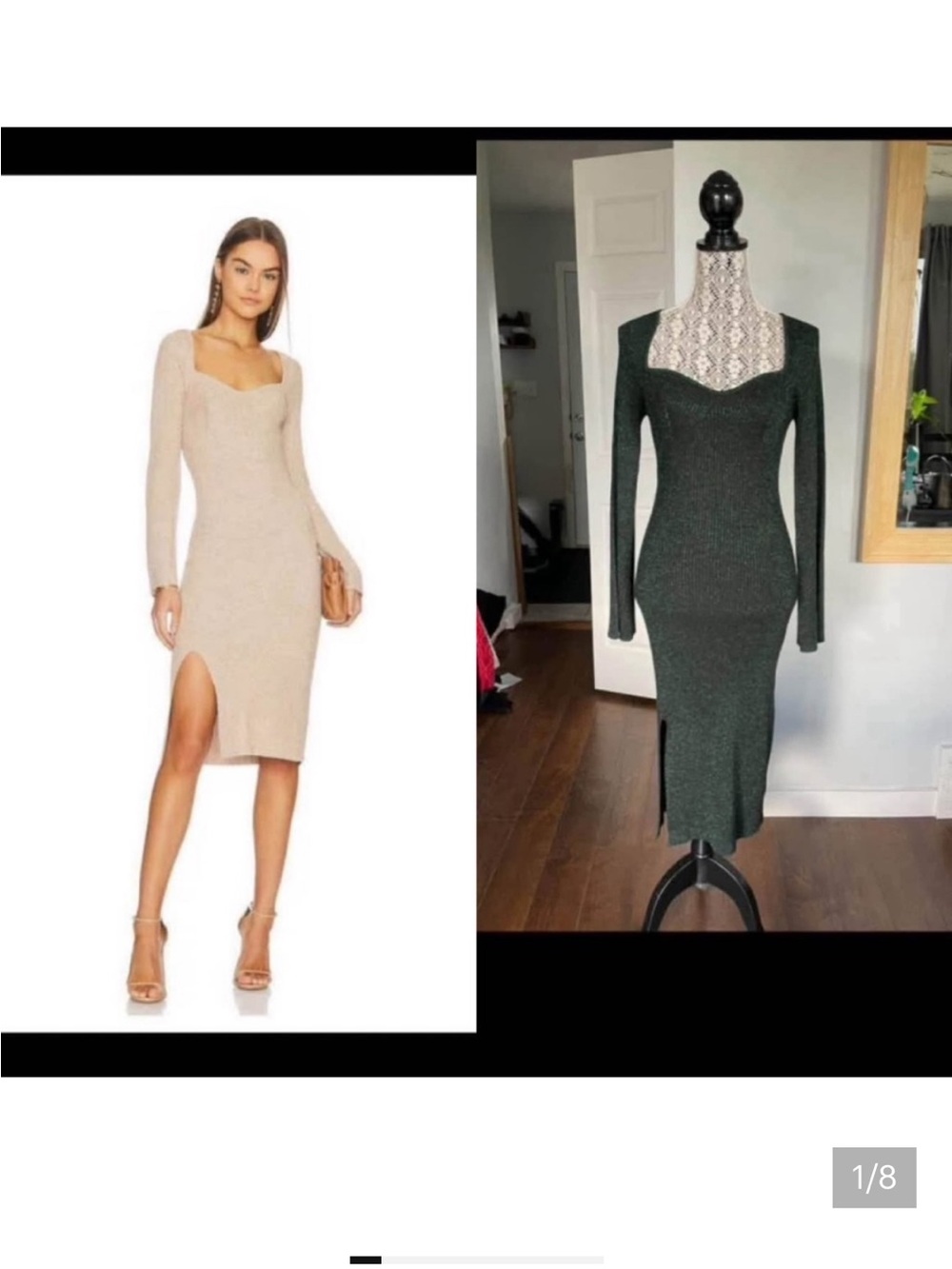 🍀 New Steve Madden Sparkly Green Sweetheart Neck Midi Dress with Slit. Medium